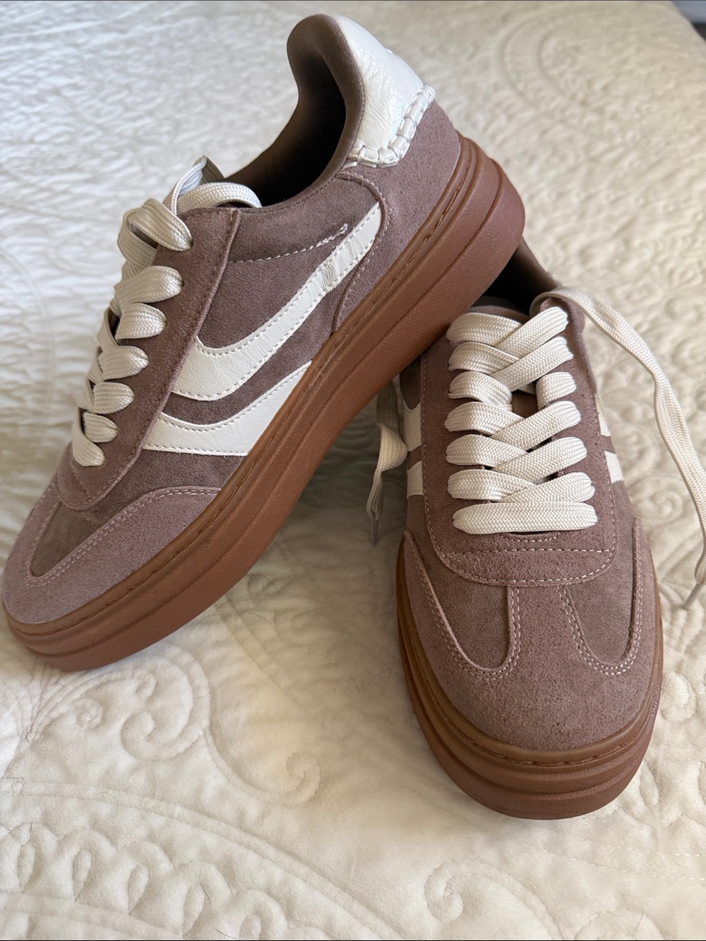 Suede Platform Sneakers in Mauve with Cream Accents